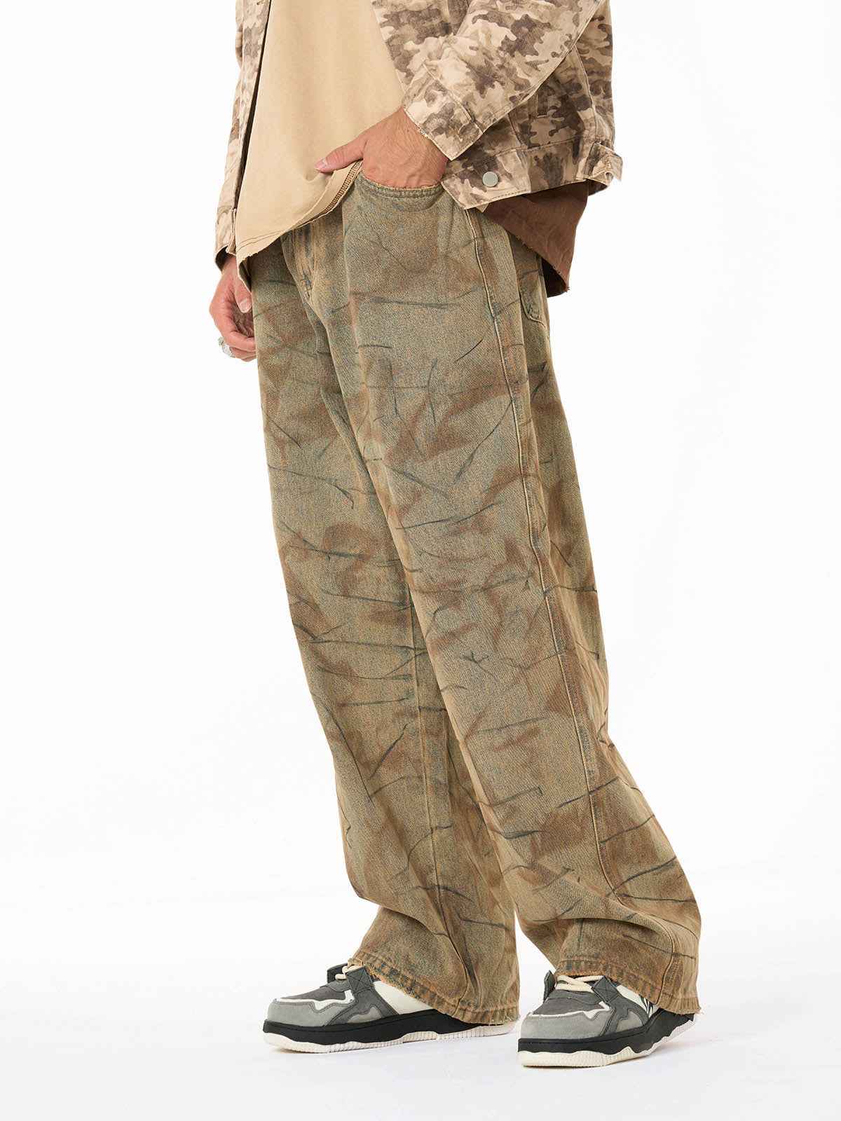 Vintage Washed Distressed Copper-Dyed Jeans