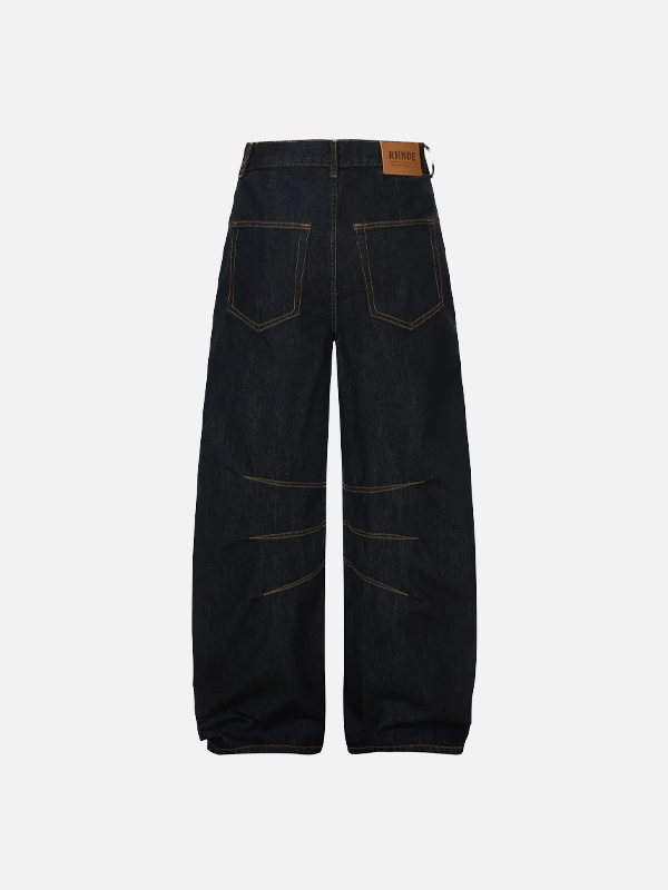 Streetwear Spliced Wide Leg Baggy Denim Jeans - Luxuryurbanwear