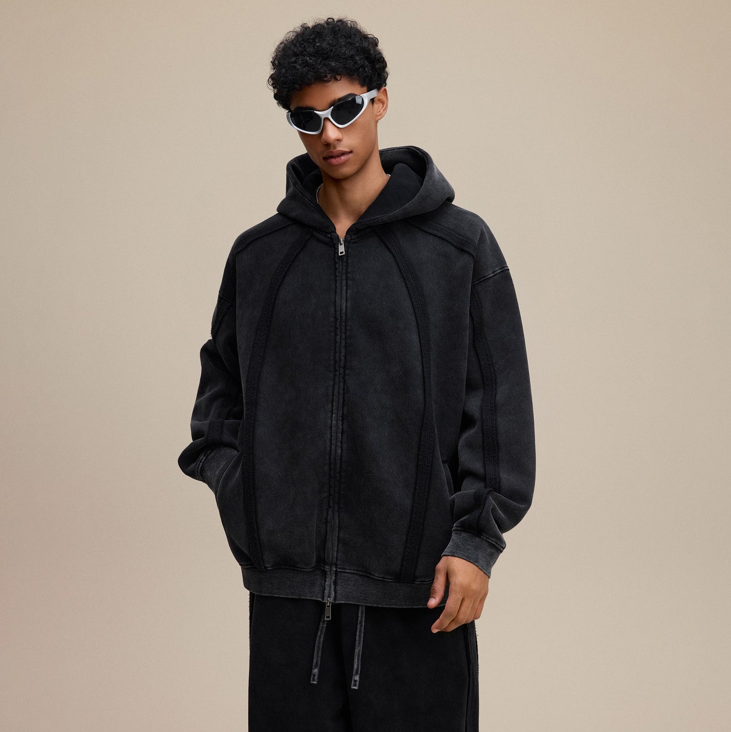 Structured Panel | Baggy Zip-Up Hoodie - Luxuryurbanwear