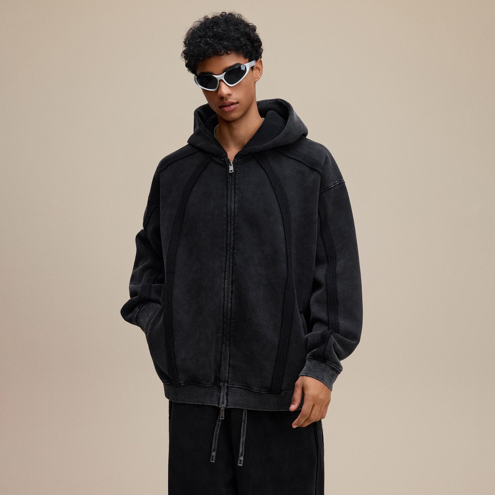 Structured Panel | Baggy Zip-Up Hoodie - Luxuryurbanwear