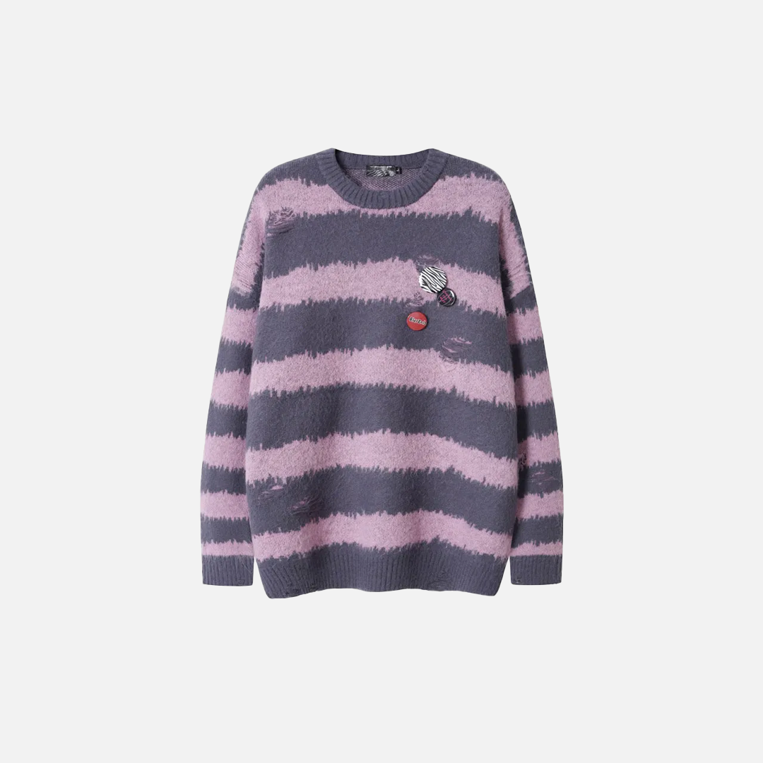 Oversized Striped Grunge Knitted Casual Sweater - Luxuryurbanwear
