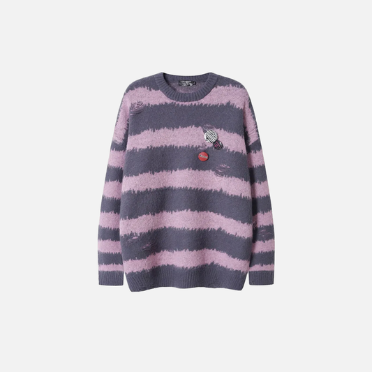 Oversized Striped Grunge Knitted Casual Sweater - Luxuryurbanwear