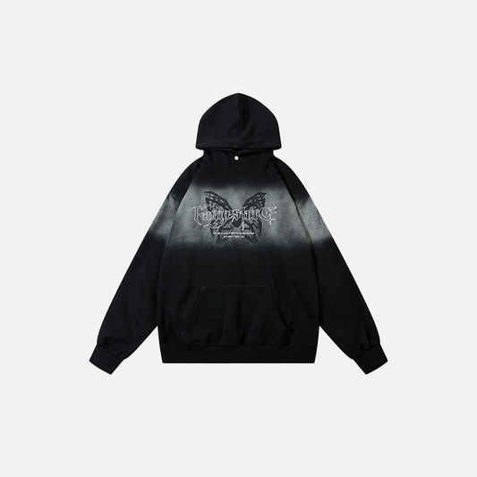 Effortless Streetwear Star Graphic Black Washed Hoodie - Luxuryurbanwear