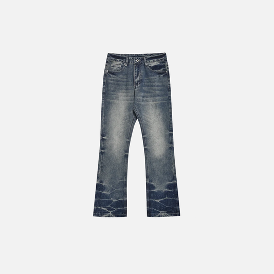Vintage Distressed Blue Denim Flared Jeans - Luxuryurbanwear