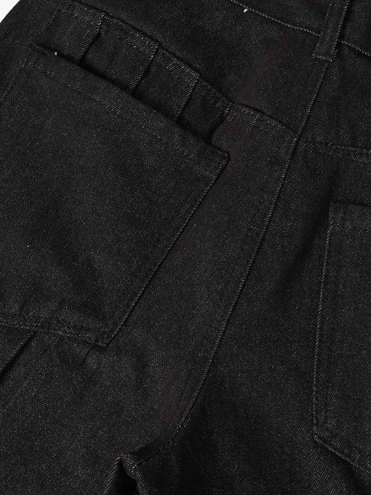 Studded Pleat Wide Leg Denim Jeans - Luxuryurbanwear