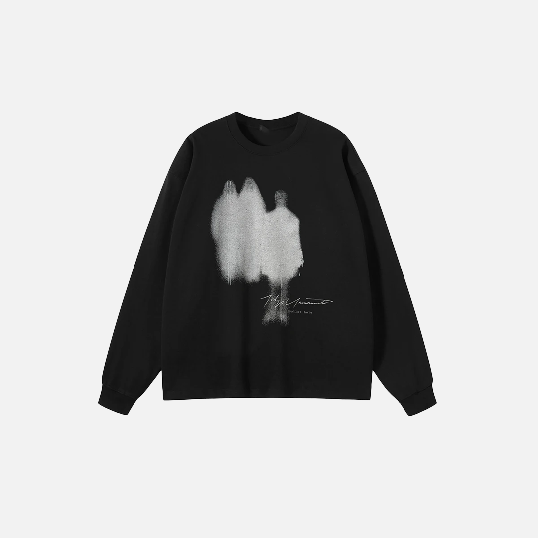 Black Graphic Shadow Long Sleeve T-Shirt - Luxuryurbanwear
