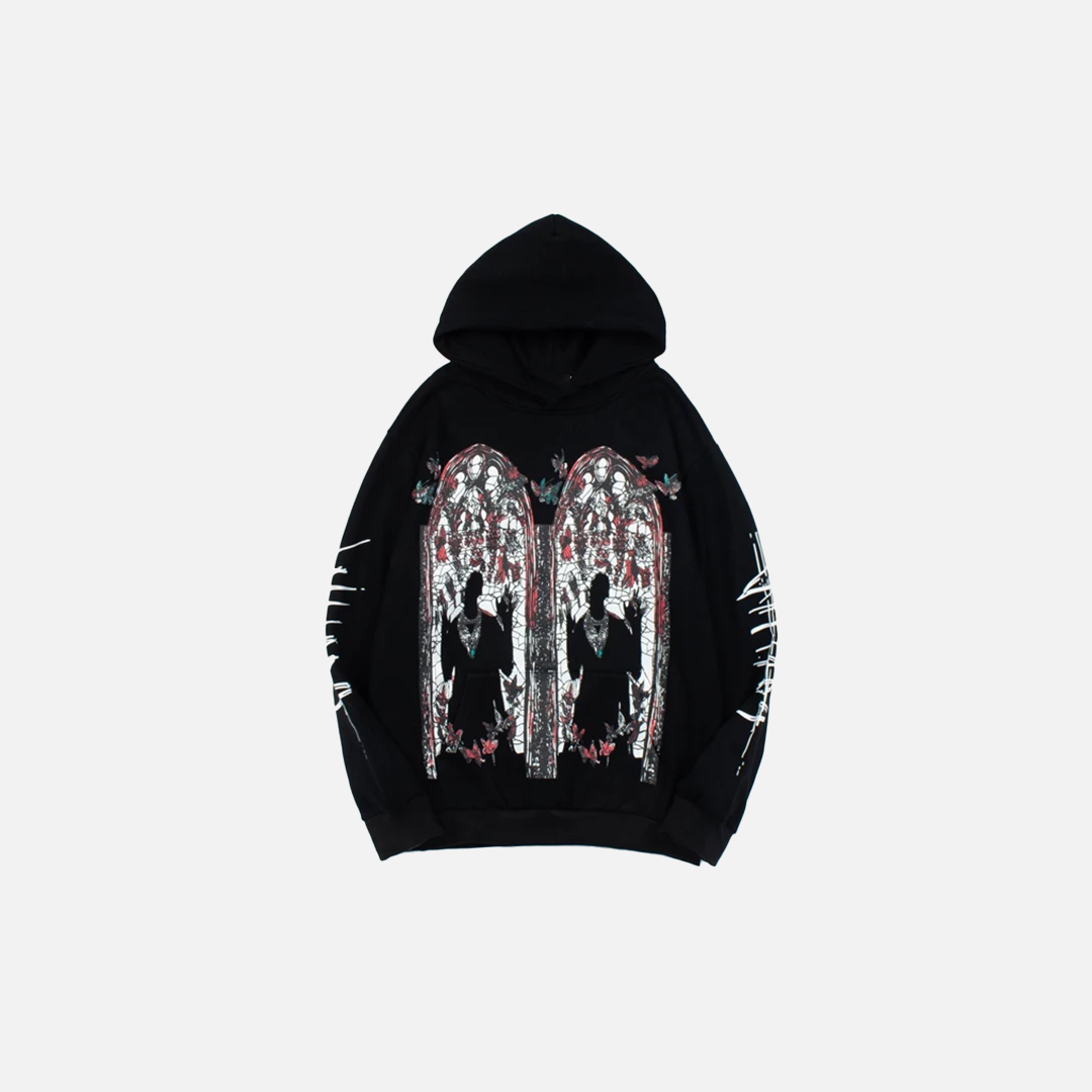 Retro American Butterfly Palace Printed Hoodie - Luxuryurbanwear
