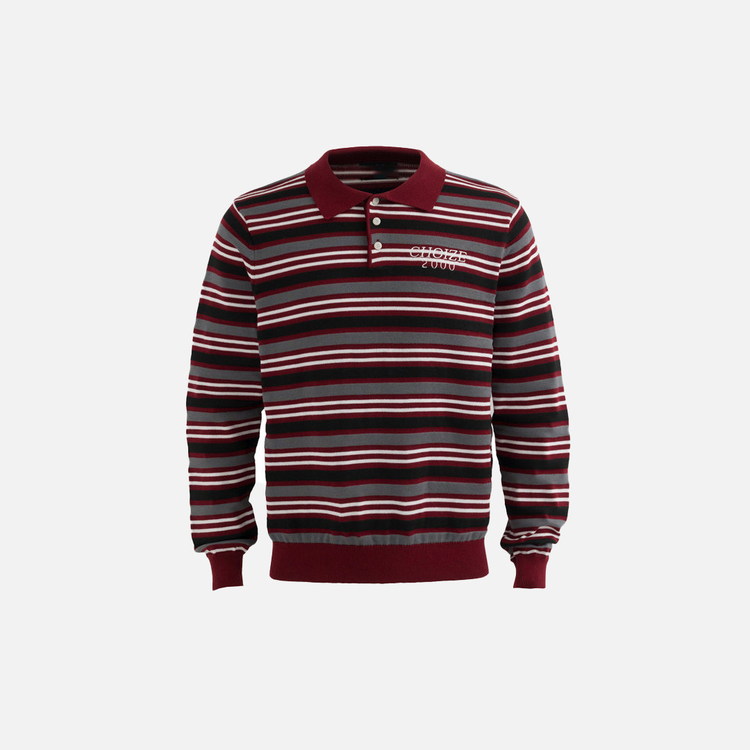 Fashionable Striped Collared Polo Sweater - Luxuryurbanwear