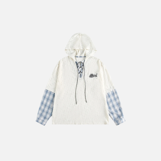 Plaid Patchwork Vintage Oversized Fake Two Piece Hoodie - Luxuryurbanwear