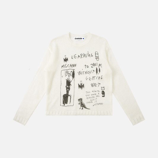 Flexible Unique Graffiti Print Round Neck Sweater - Luxuryurbanwear