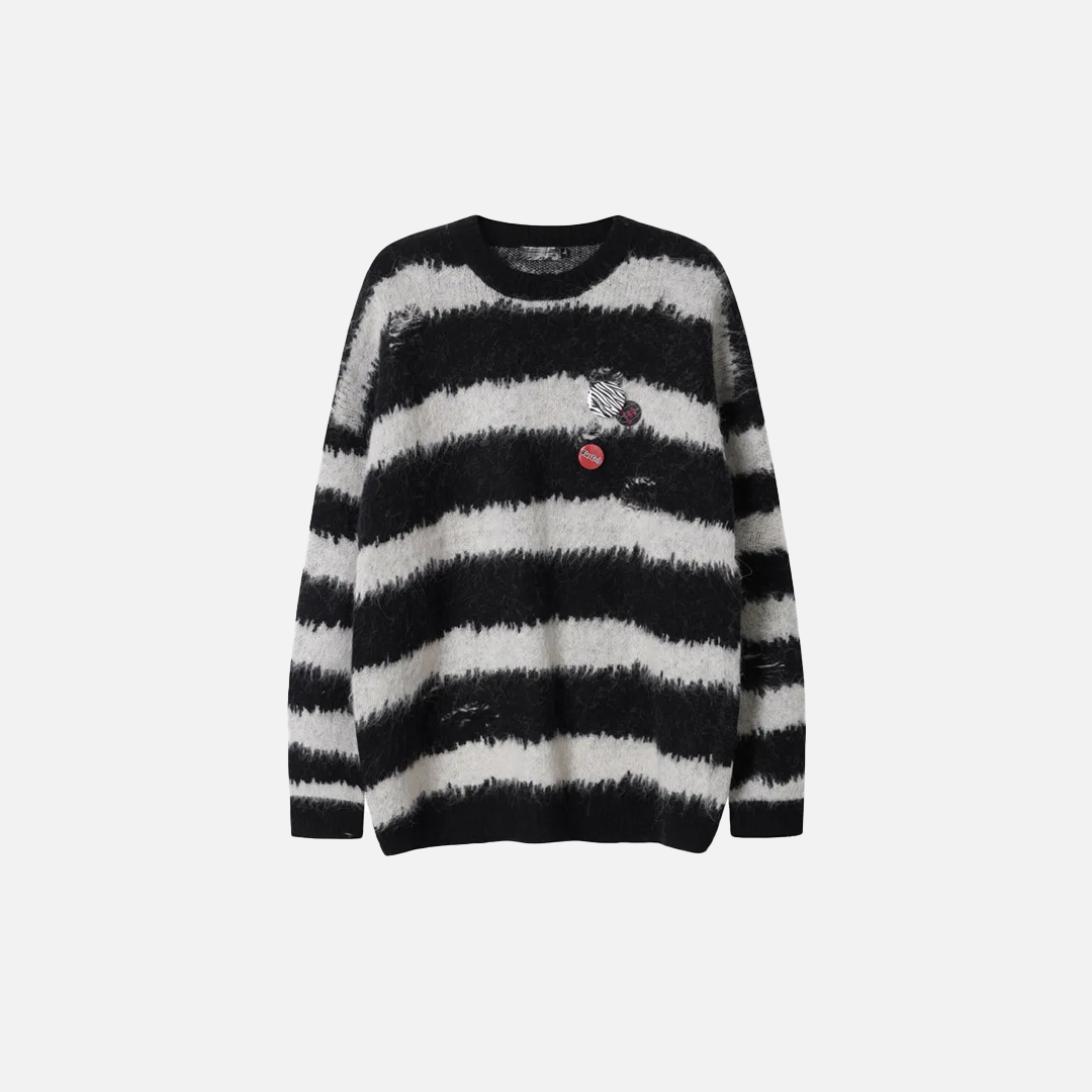 Oversized Striped Grunge Knitted Casual Sweater - Luxuryurbanwear