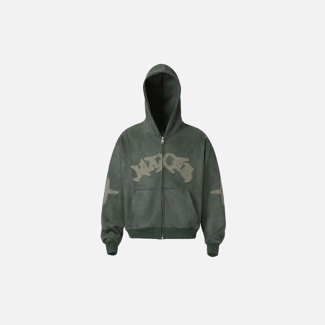Vintage Flattering Embroidered Zip-Up Hooded Sweatshirt - Luxuryurbanwear