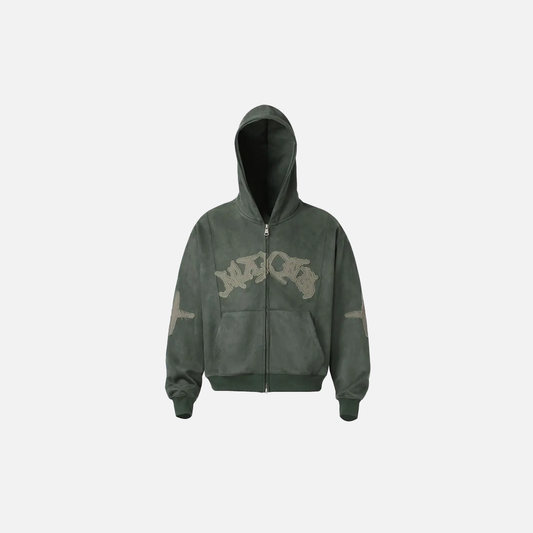 Vintage Flattering Embroidered Zip-Up Hooded Sweatshirt - Luxuryurbanwear