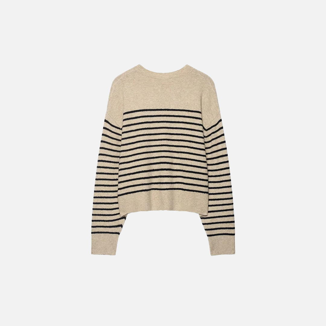 Chic Striped Knitted O-Neck Collar Sweater - Luxuryurbanwear