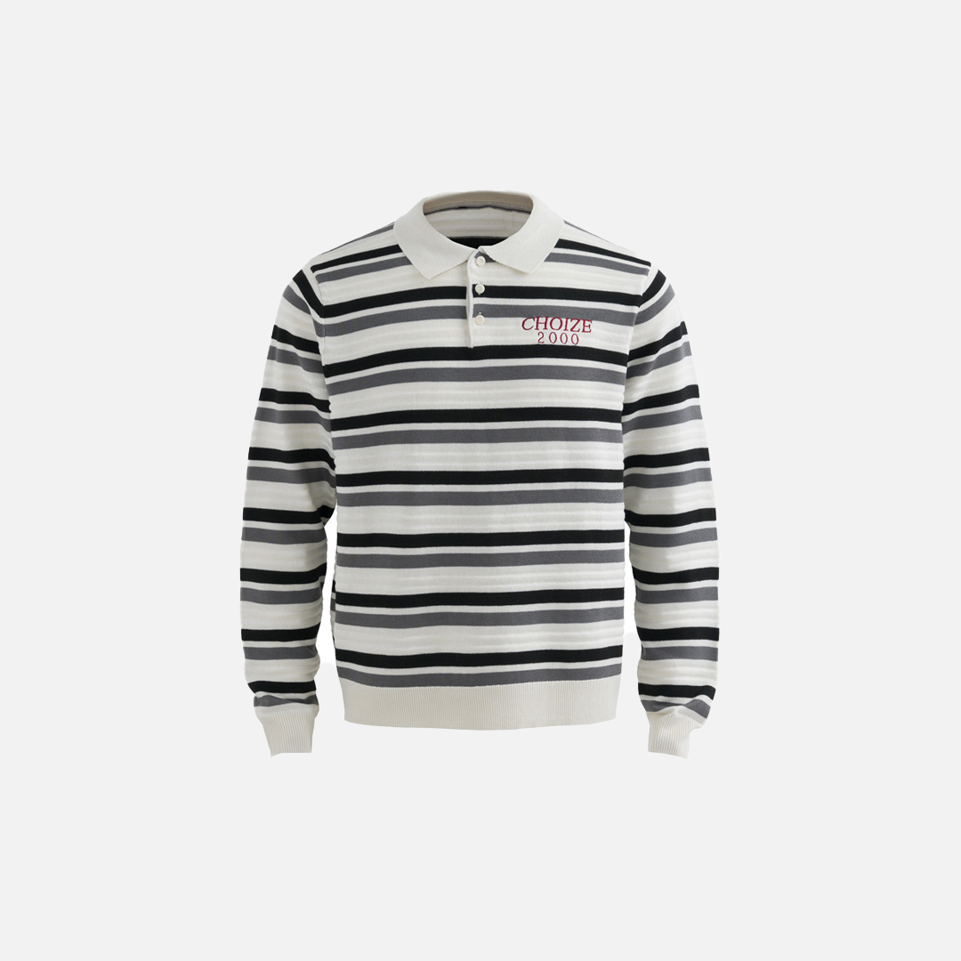 Fashionable Striped Collared Polo Sweater - Luxuryurbanwear