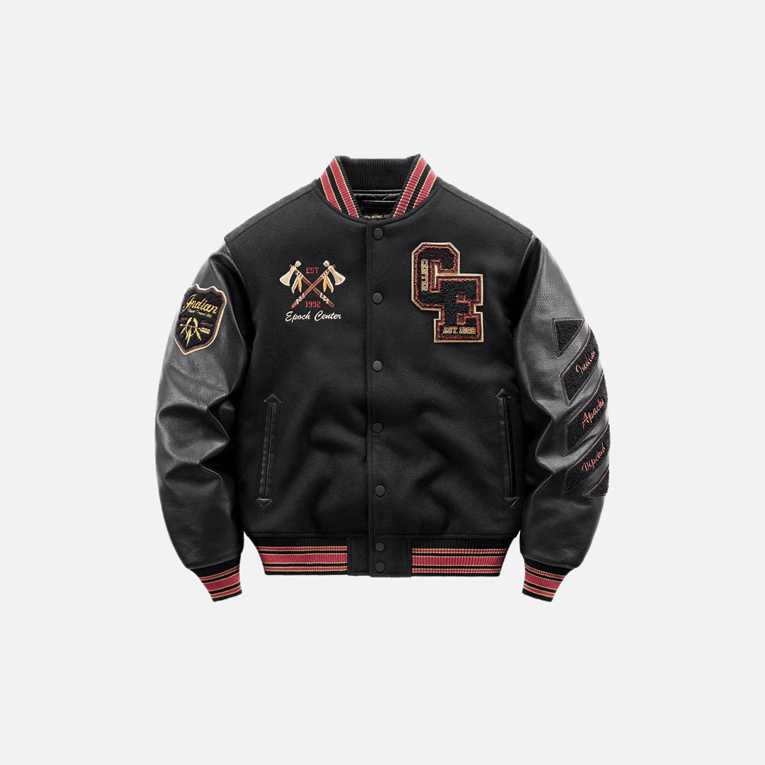 Y2K Patchwork Embroidered Leather Sleeve Varsity Jaket - Luxuryurbanwear