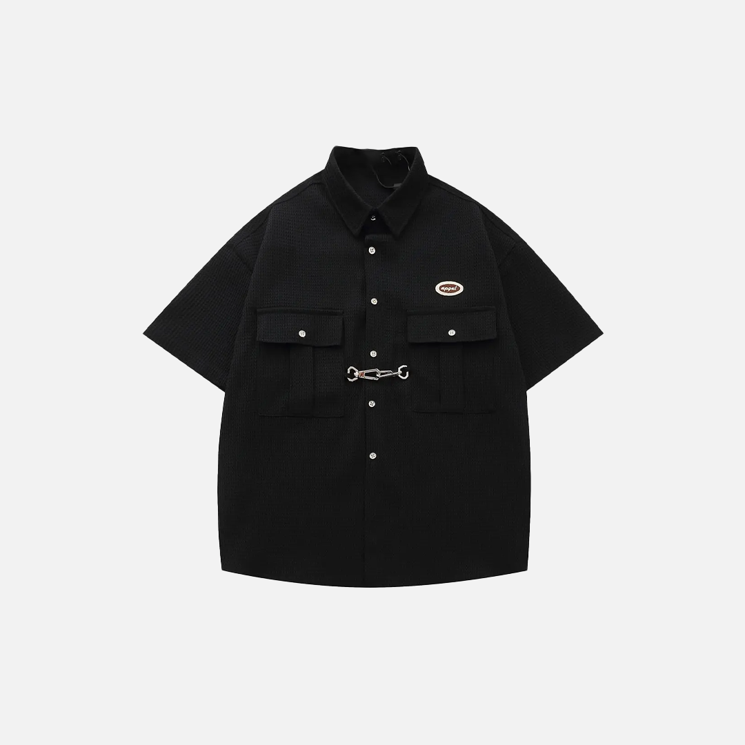 Elevated Retro Waffle Hip Hop Lapel Short Sleeve Shirt - Luxuryurbanwear