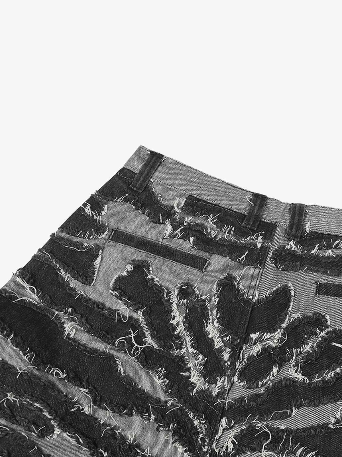 Frayed Zebra Striped Patchwork Wide Leg Jeans