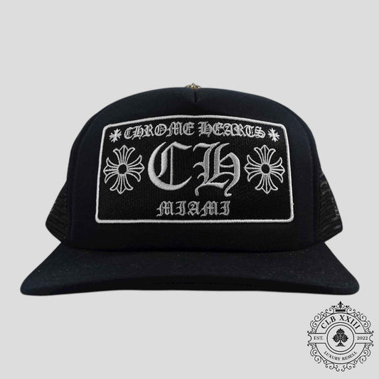Chrome Hearts Miami Exclusive CH Patch Trucker Hat in Black