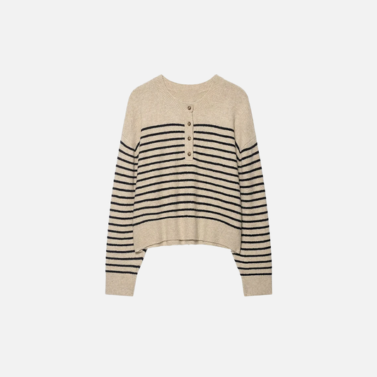 Chic Striped Knitted O-Neck Collar Sweater - Luxuryurbanwear
