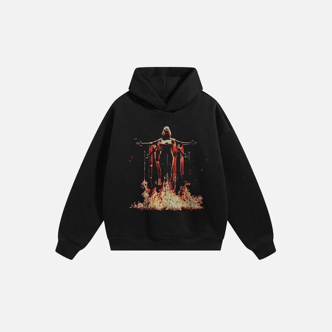 Retro Aesthetic Flaming Graphic Hoodie - Luxuryurbanwear