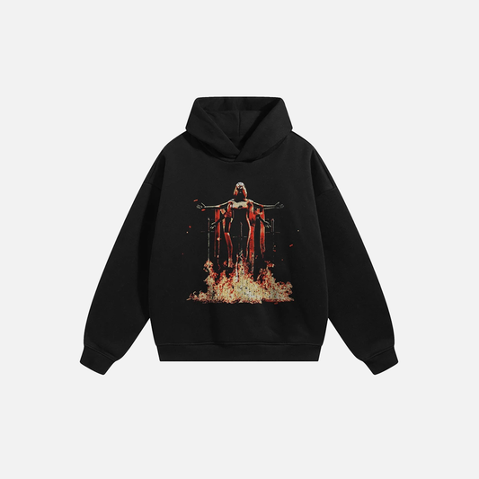 Retro Aesthetic Flaming Graphic Hoodie - Luxuryurbanwear