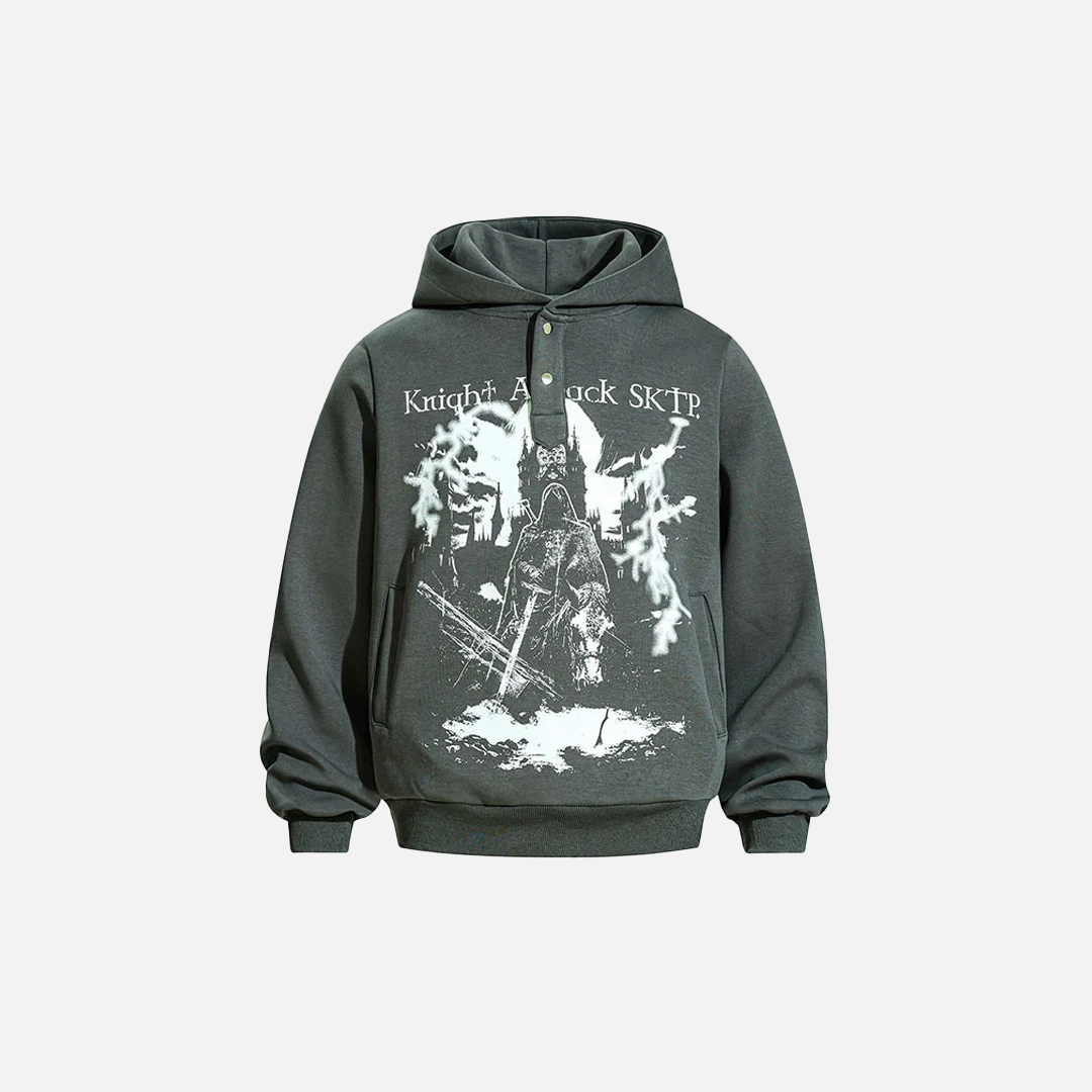 Long-lasting Gothic Printed Loose Hooded Sweatshirt - Luxuryurbanwear