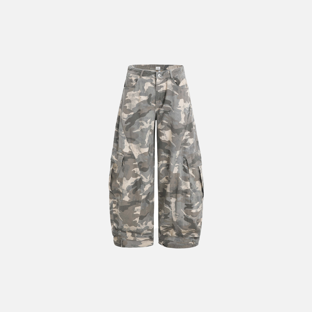 Insulated Streetwear Camouflage Wide Leg Cargo Jeans - Luxuryurbanwear