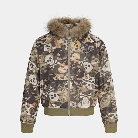 Skull Print Fur Jacket - Oversized Luxury Streetwear Faux-Fur Coat | LuxuryUrbanwear - Luxuryurbanwear