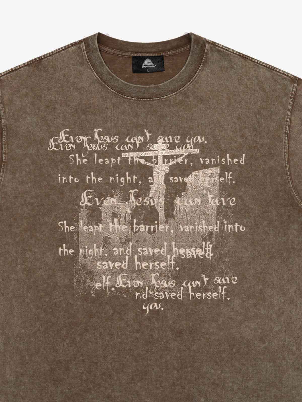 Washed Cross Overlay Text Graphic T-Shirt