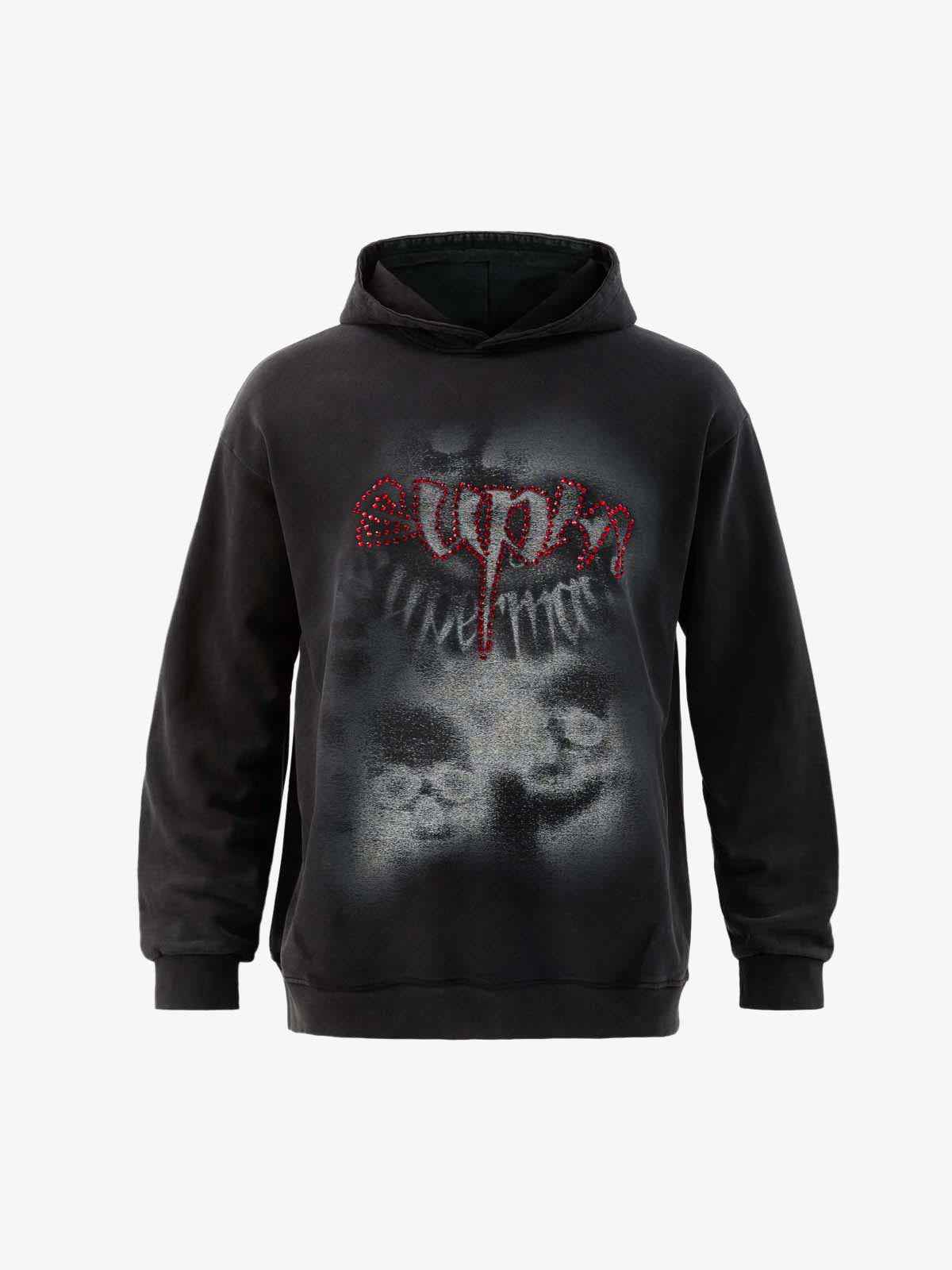 Rhinestone Letter Airbrush Graphic Pullover Hoodie