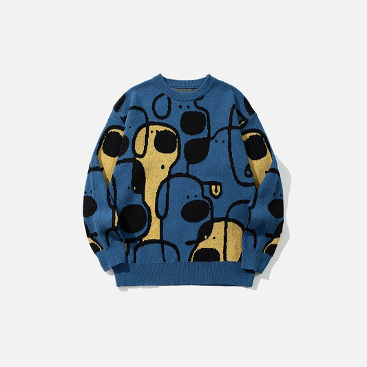 Comfortable Oversized Cartoon Dog Knit Sweater - Luxuryurbanwear