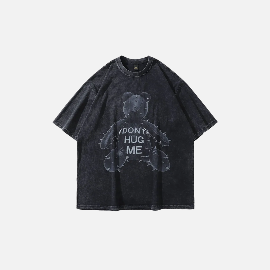 Streetwear Punk Bear Graphic Print Washed Oversized T-Shirt - Luxuryurbanwear