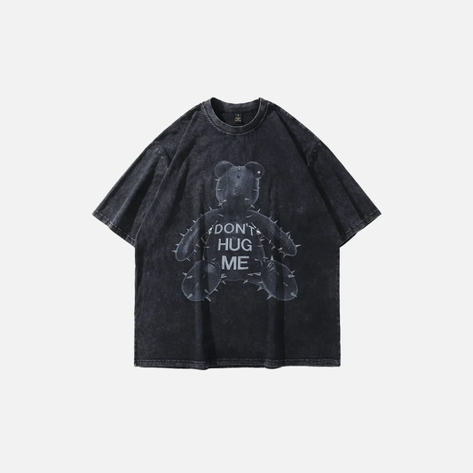 Streetwear Punk Bear Graphic Print Washed Oversized T-Shirt - Luxuryurbanwear