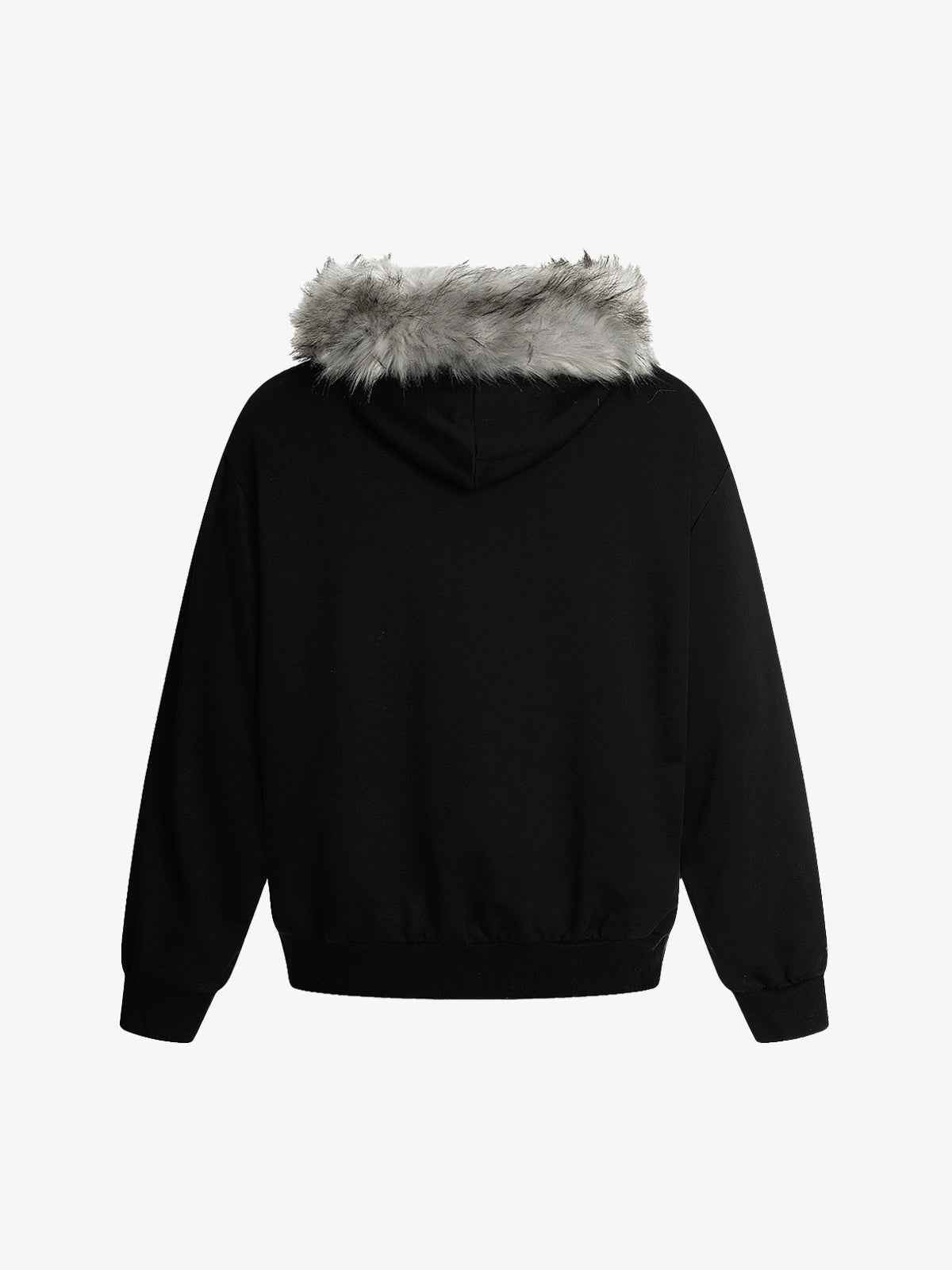 Detachable Fur Collar Printed Cardigan Half-Zip Hoodie