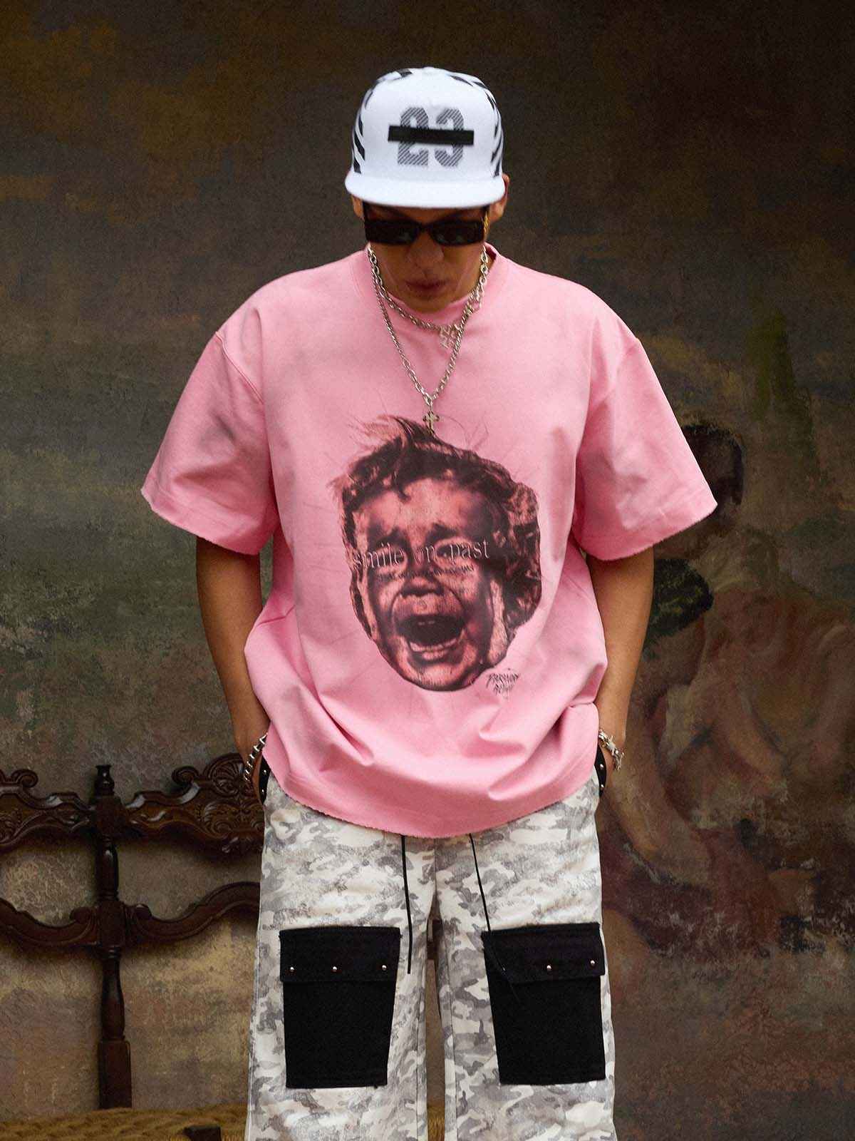 Street Retro Fun Portrait Print T-shirt