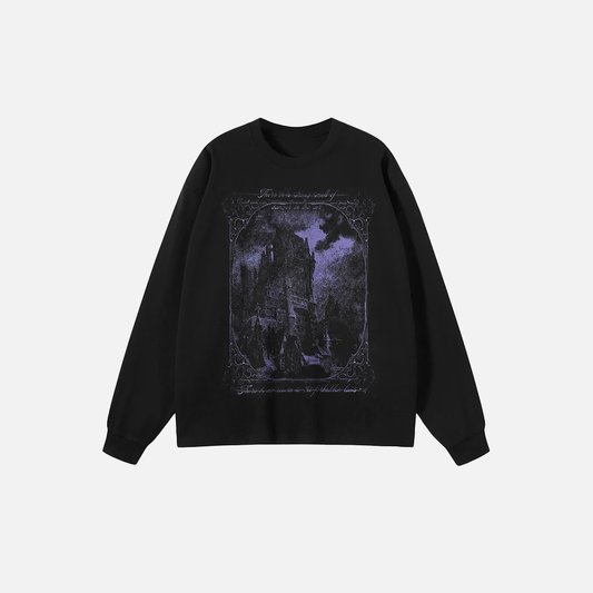 Scary Castle Graphic Long Sleeve T-Shirt - Luxuryurbanwear