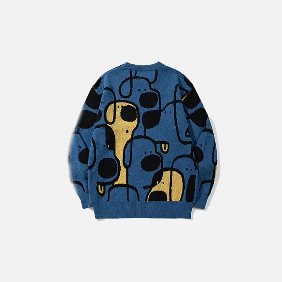 Comfortable Oversized Cartoon Dog Knit Sweater - Luxuryurbanwear
