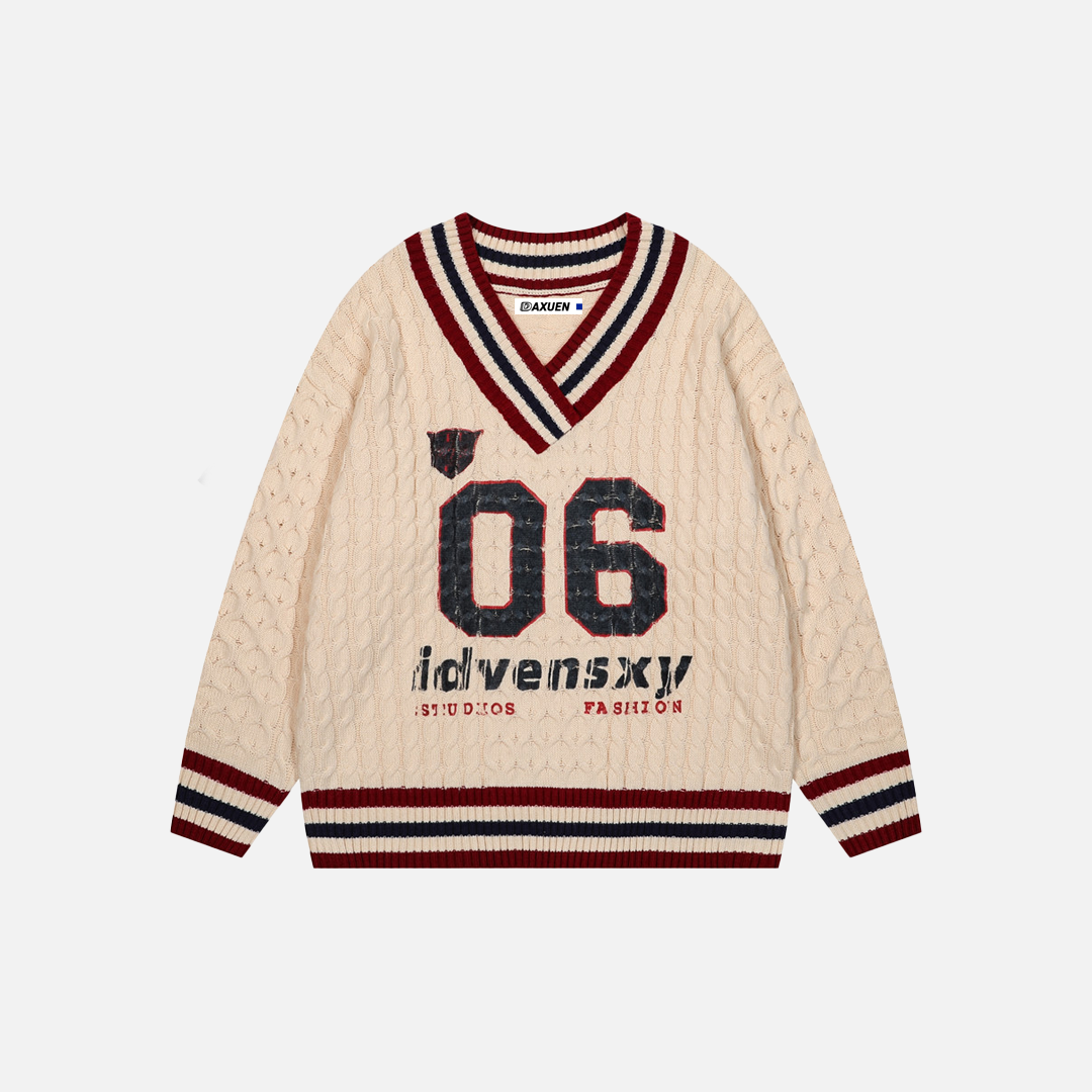 Classic Retro Cozy Oversized Knit V-Neck Sweater - Luxuryurbanwear