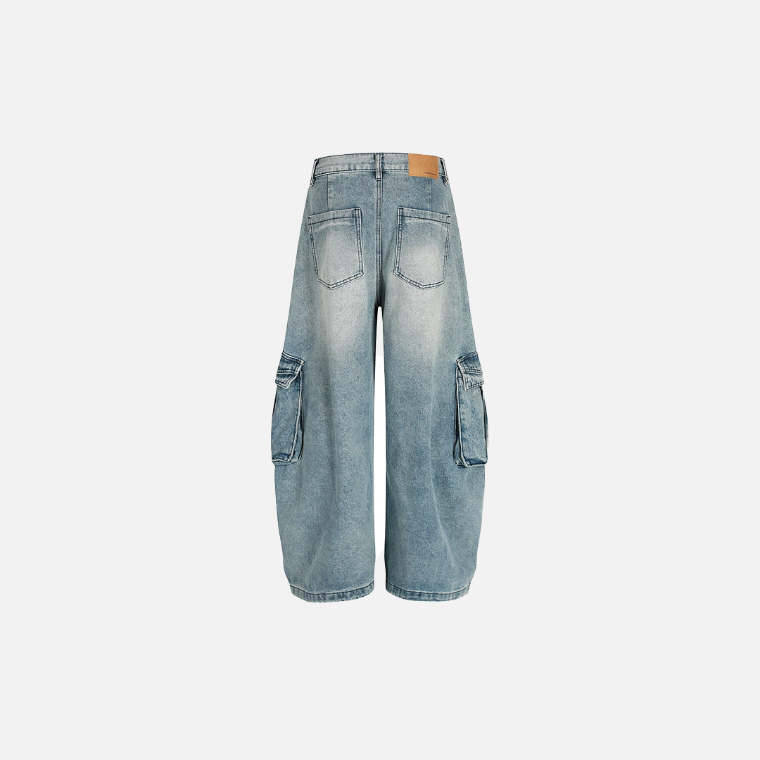 Streetwear Distressed Multi Pocket Wide Leg Denim Jeans - Luxuryurbanwear