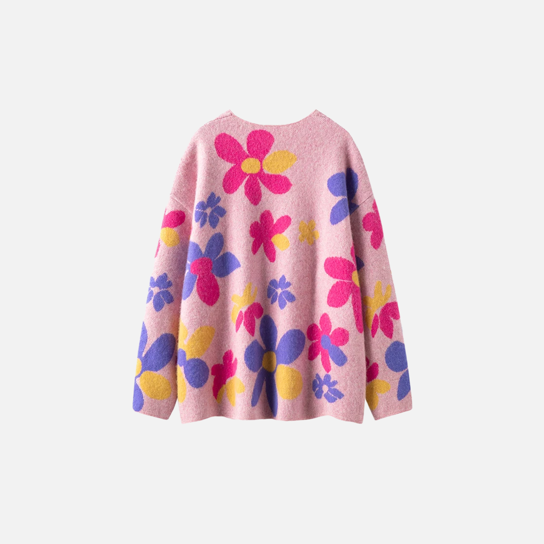 Luxury Floral Jacquard V-Neck Knit Cardigan - Luxuryurbanwear
