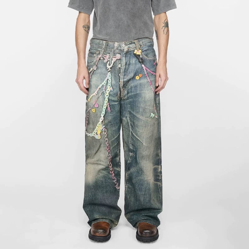 Pastel Chain Print | Denim Jeans - Luxuryurbanwear