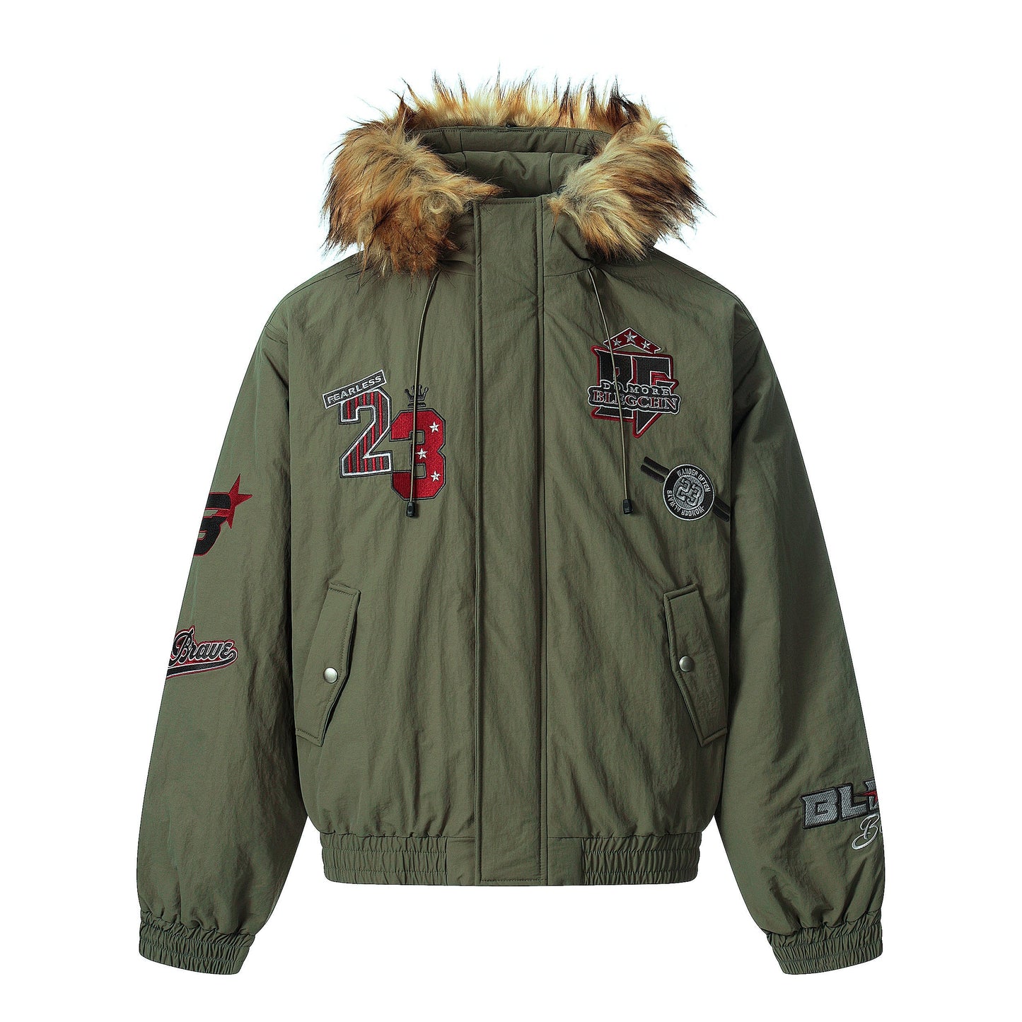 Patch Embroidered | Fur Hooded Jacket - Luxuryurbanwear