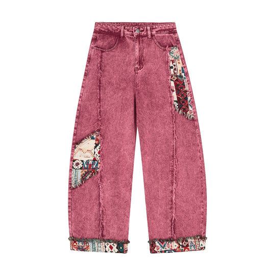 Patch Dream Washed Rose Jeans - Tapestry Patchwork Luxury Denim | LuxuryUrbanwear - Luxuryurbanwear