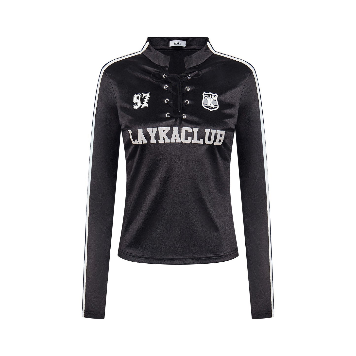 Lace-Up Club | Satin Sports Jersey Top - Luxuryurbanwear