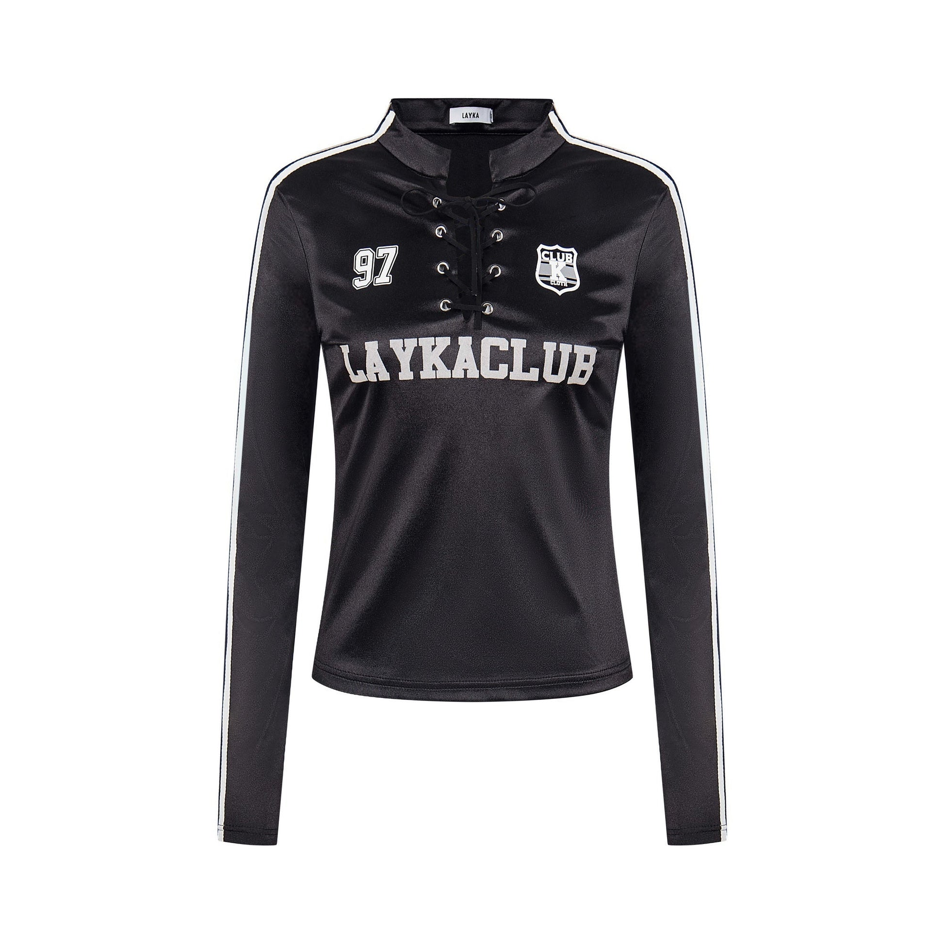 Lace-Up Club | Satin Sports Jersey Top - Luxuryurbanwear