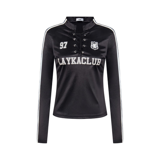 Lace-Up Club | Satin Sports Jersey Top - Luxuryurbanwear