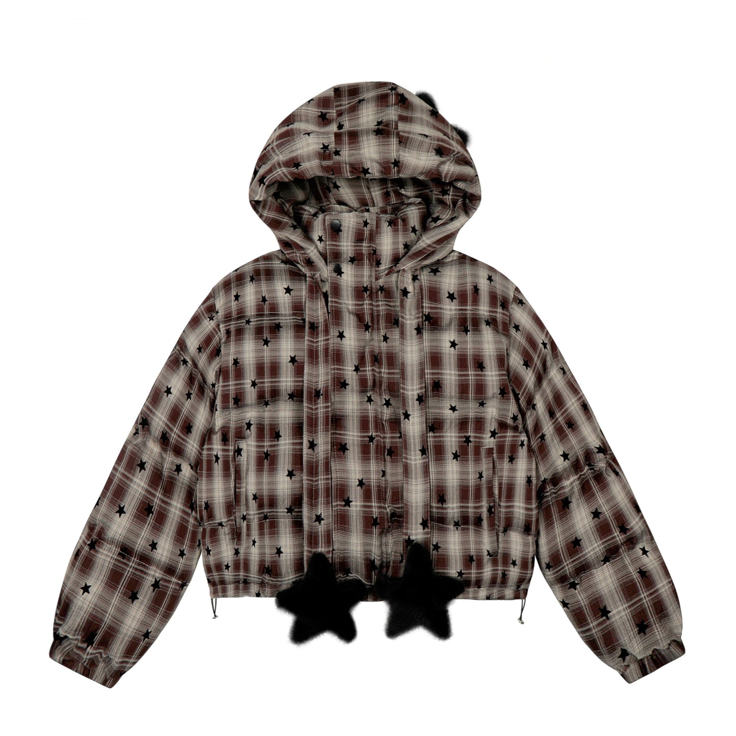 Plaid Spark | Star-Print Cropped Hoodie - Luxuryurbanwear