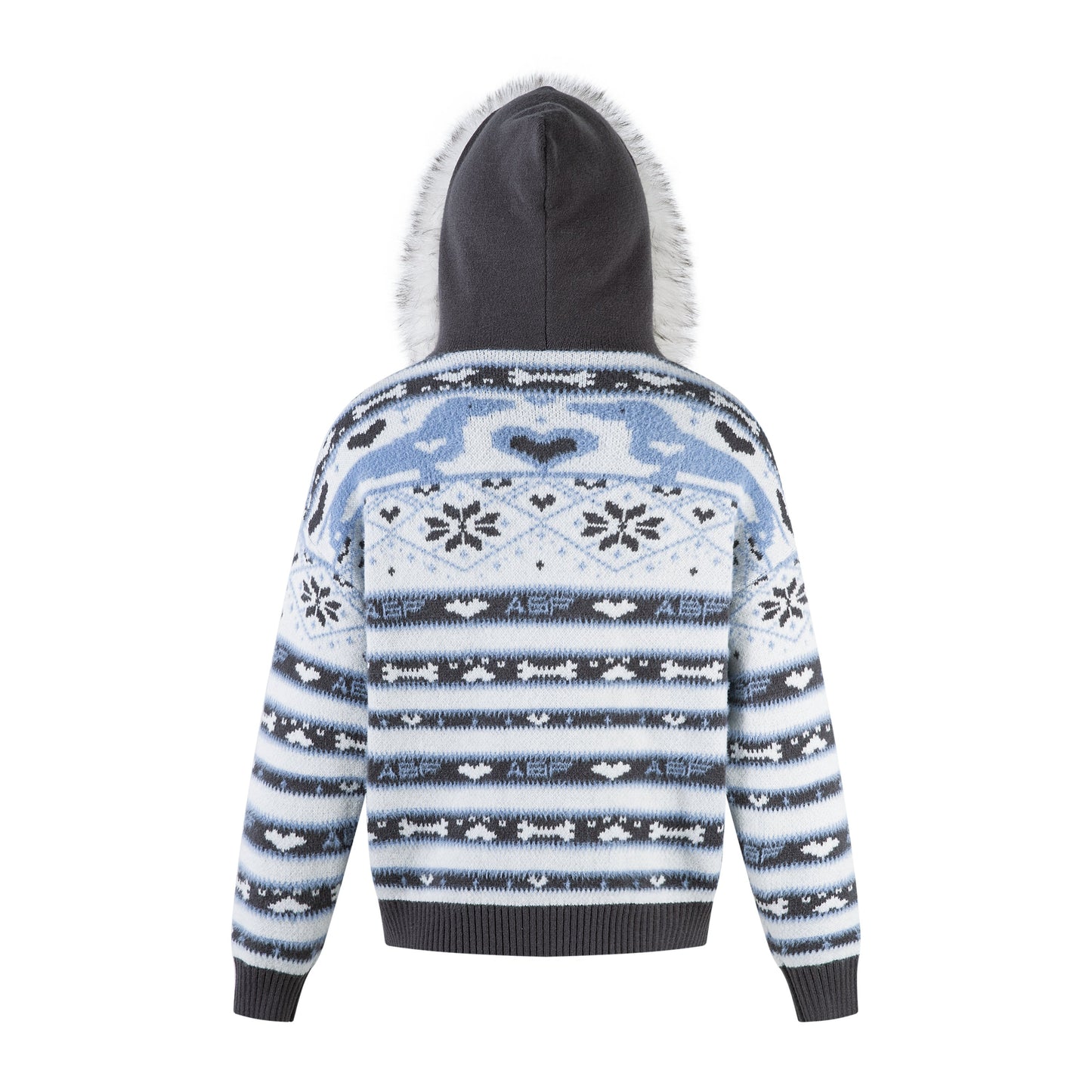 Powder Star | Striped Knit Hoodie with Faux Fur Hood - Luxuryurbanwear