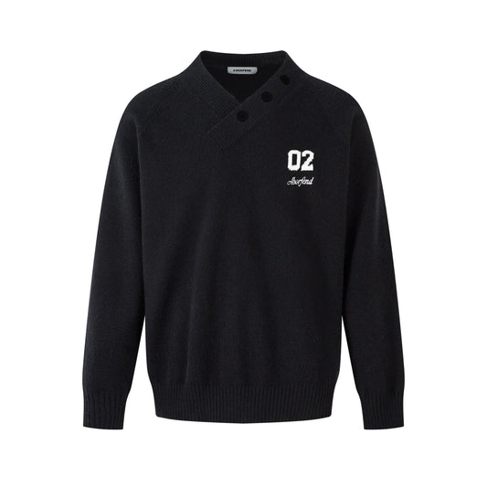 Varsity Button | Mock Neck Knit Sweater - Luxuryurbanwear